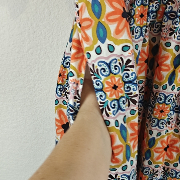 BODEN Smocked Bodice Puff Sleeve Midi Floral Deep V Dress Size 16/18R - Picture 15 of 15